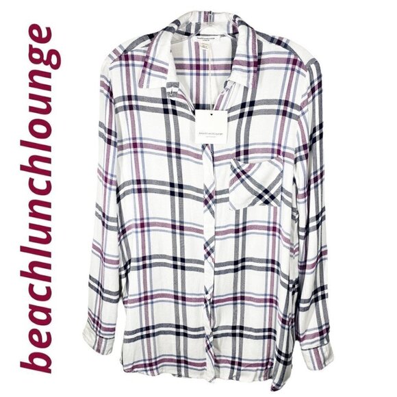 NWT BEACH LUNCH LOUNGE Bailey Long Sleeve Soft Plaid Button Up Shirt, Size Small - Picture 8 of 9
